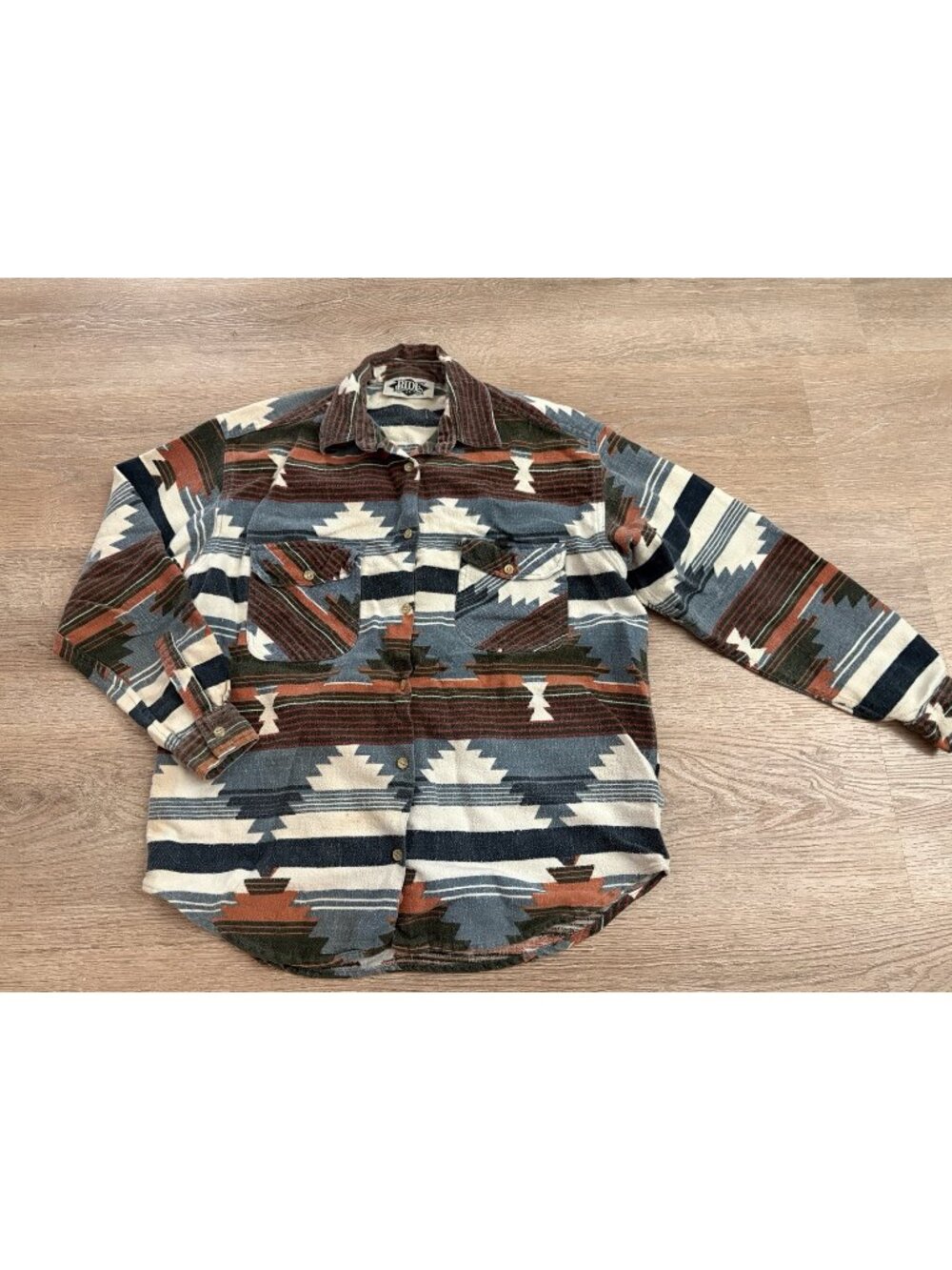 Vintage Button Front Women’s Top Ride Brand Aztec Print
